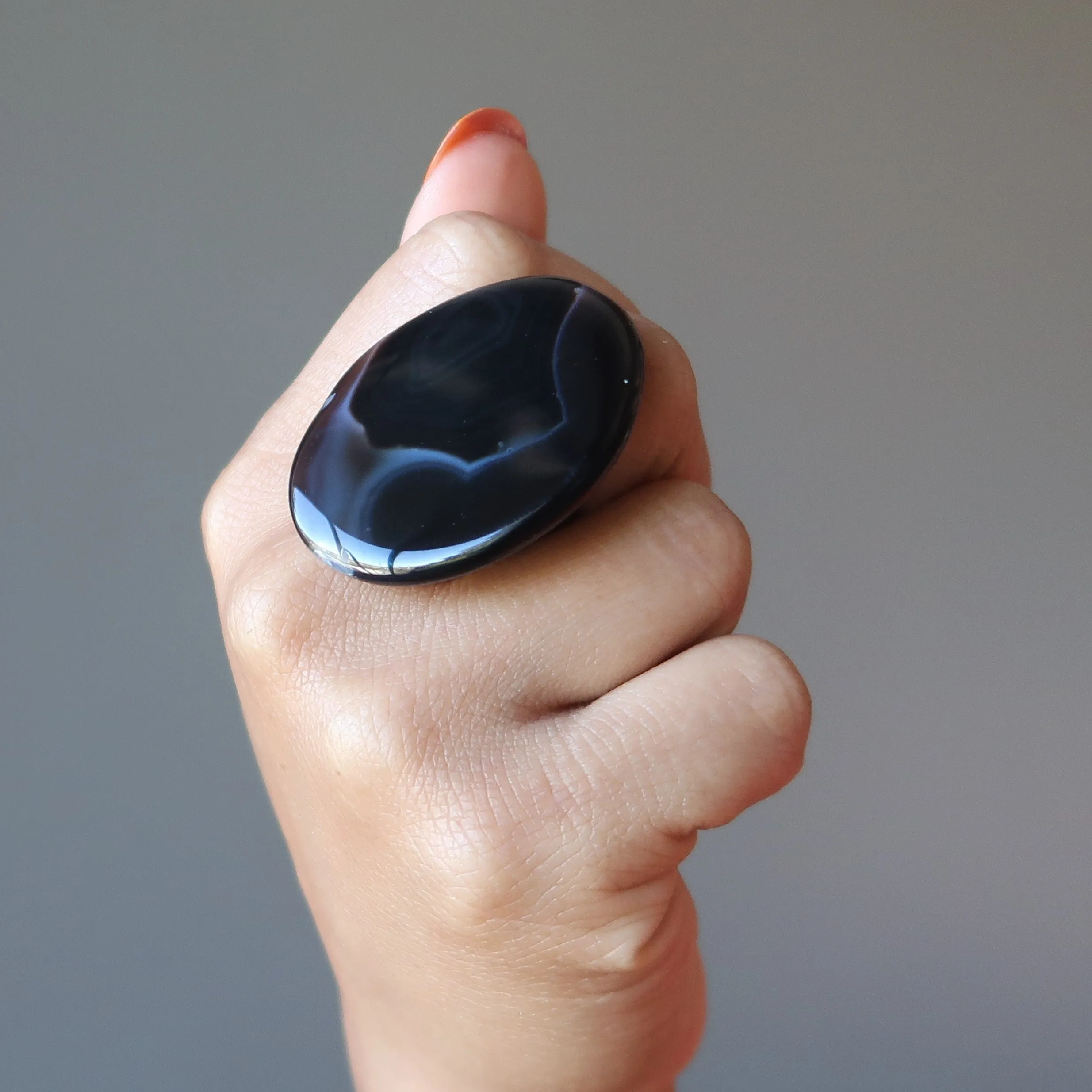 Black Agate Ring Large-in-Charge Power Stone Adjustable Bronze