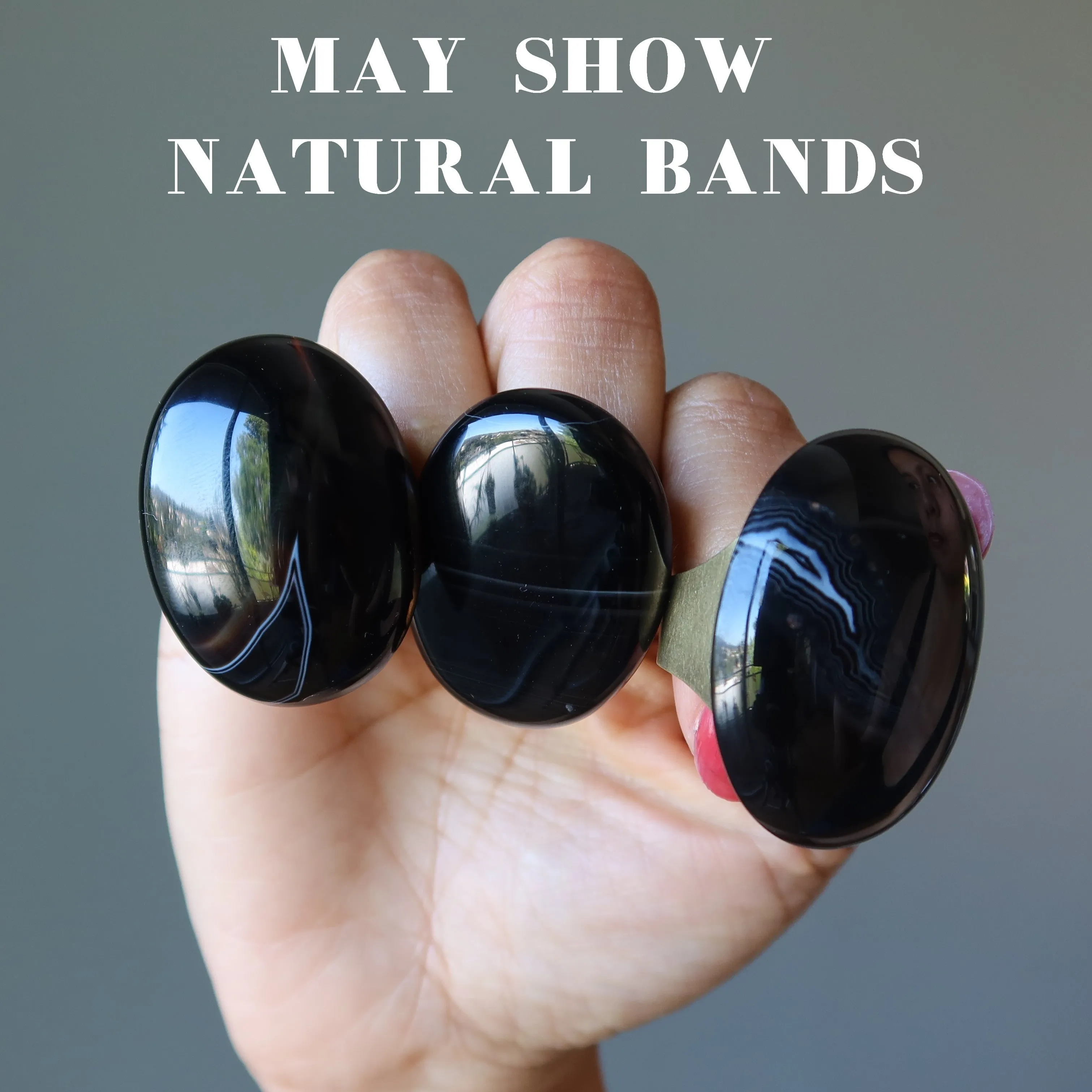 Black Agate Ring Large-in-Charge Power Stone Adjustable Bronze
