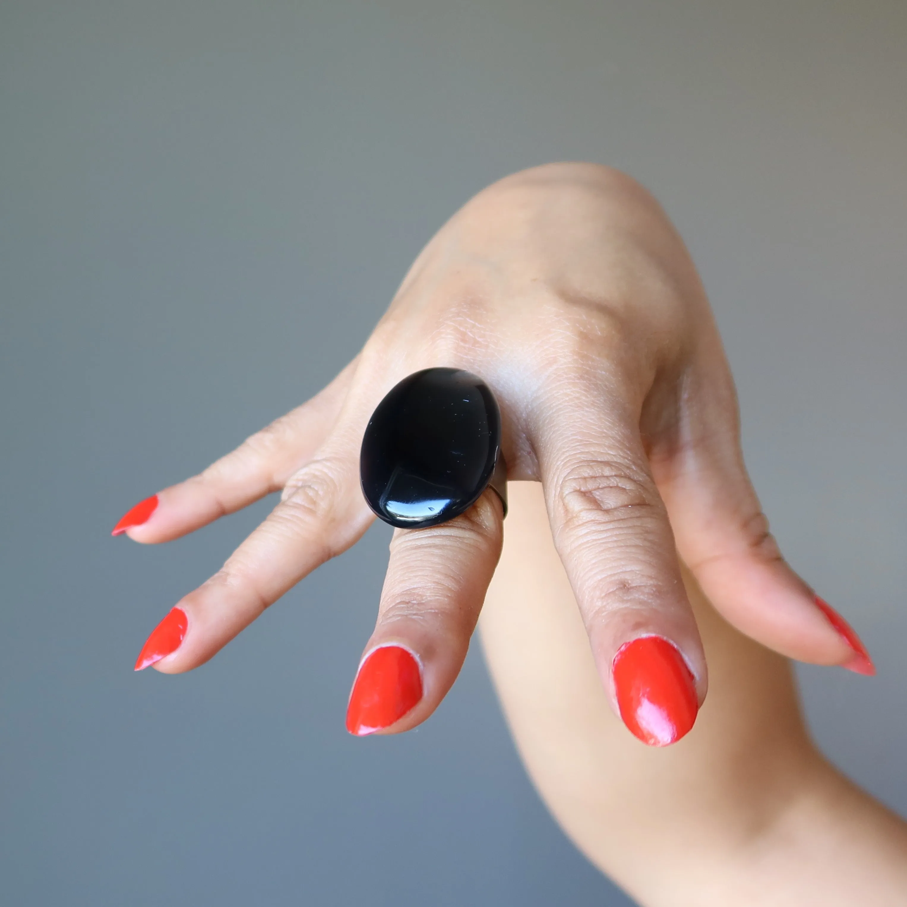 Black Agate Ring Large-in-Charge Power Stone Adjustable Bronze