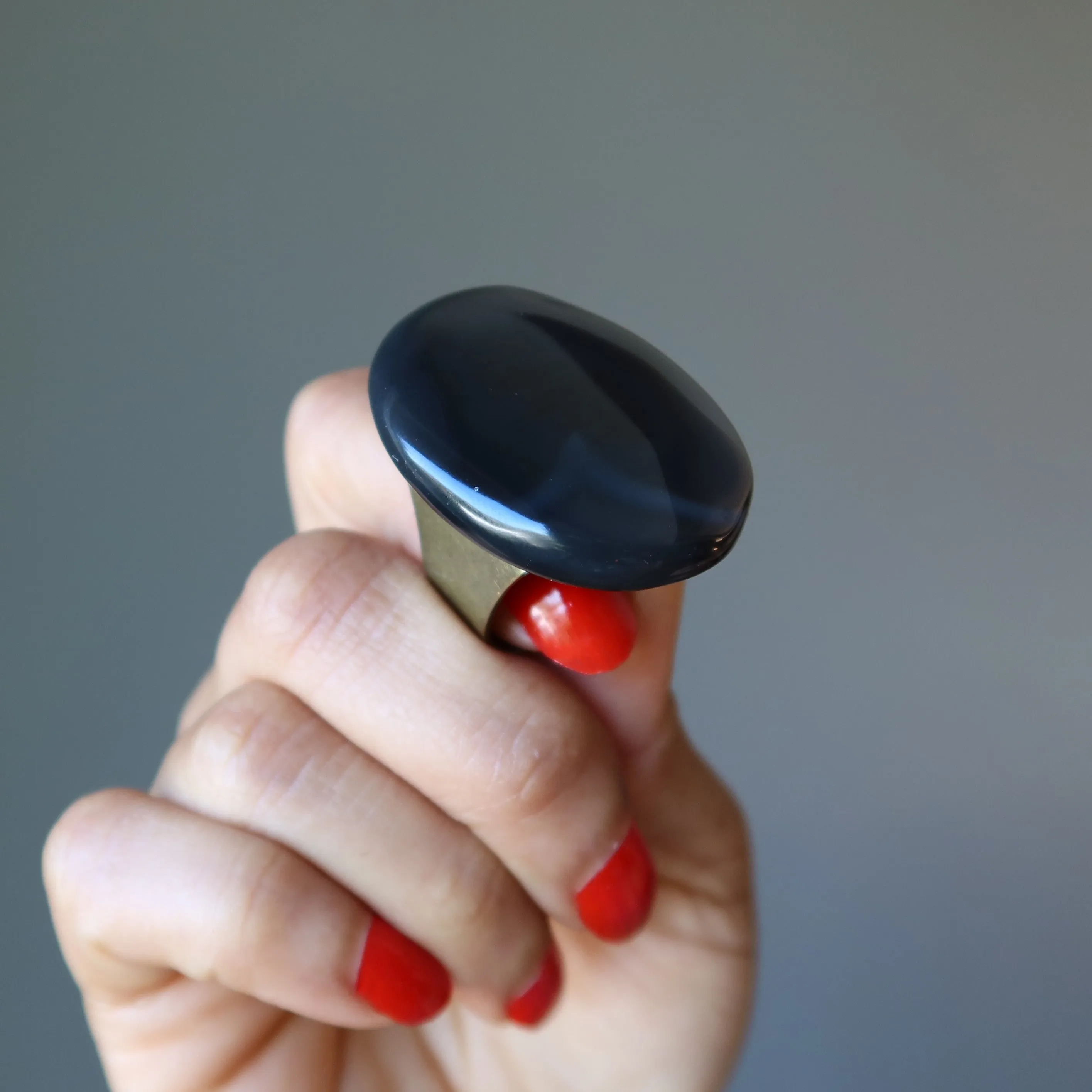Black Agate Ring Large-in-Charge Power Stone Adjustable Bronze
