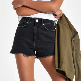 Black Annie washed high waist denim shorts