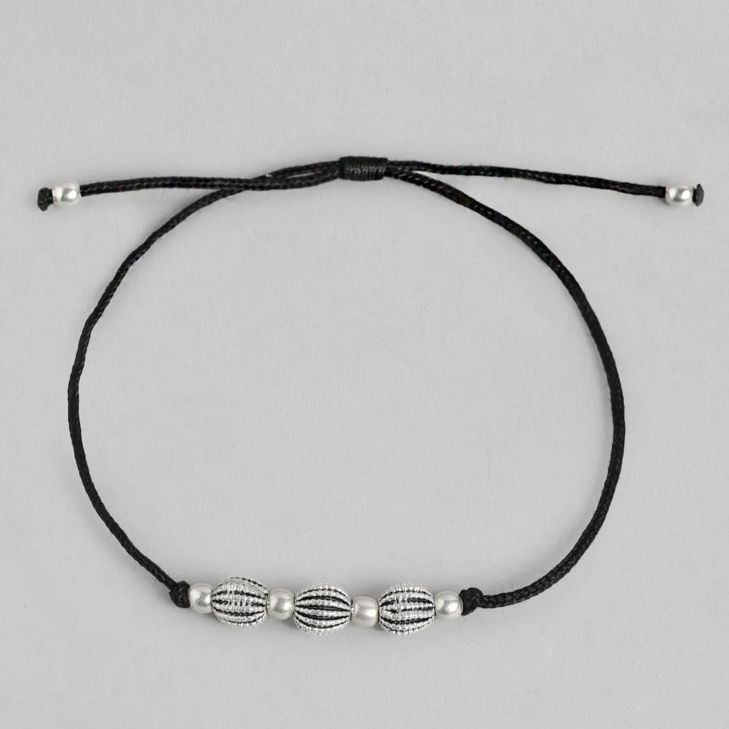 Black Thread Beads Rhodium Plated 925 Sterling Silver Anklet