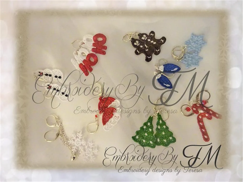Christmas earrings FSL / 4x4 hoop / nine earrings variations
