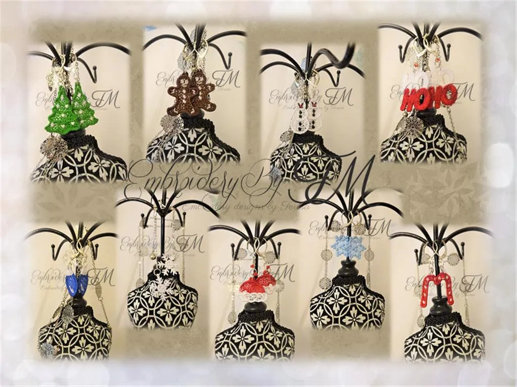 Christmas earrings FSL / 4x4 hoop / nine earrings variations