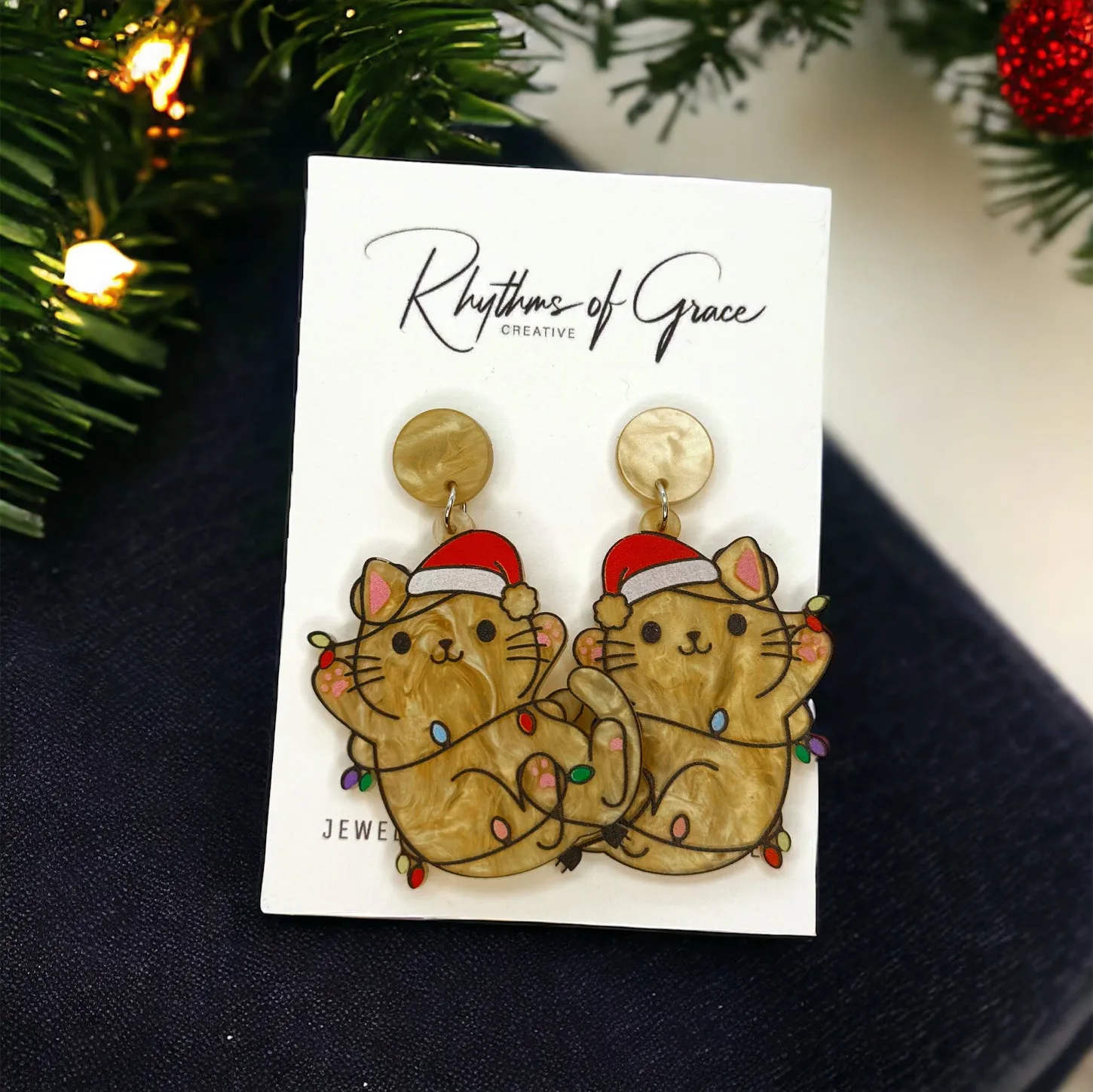 Christmas Kitty Earrings - Cat Eartingd, Christmas Accessories , Christmas Earrings, Tangled, Christmas Lights