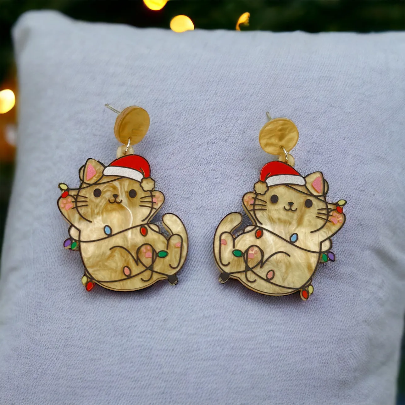 Christmas Kitty Earrings - Cat Eartingd, Christmas Accessories , Christmas Earrings, Tangled, Christmas Lights