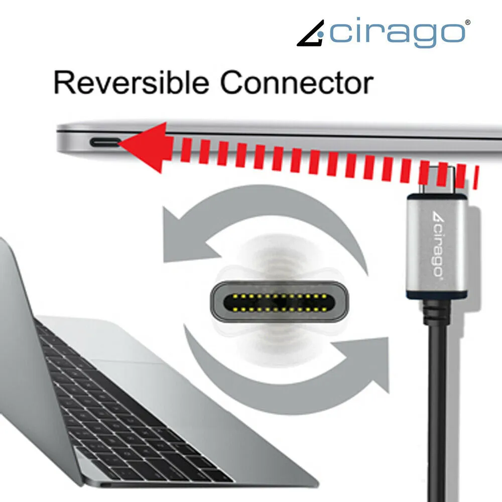 Cirago USB-C to Type-C Cable 3 Ft Sync/Transfer Data, Reversible USB-C Connector