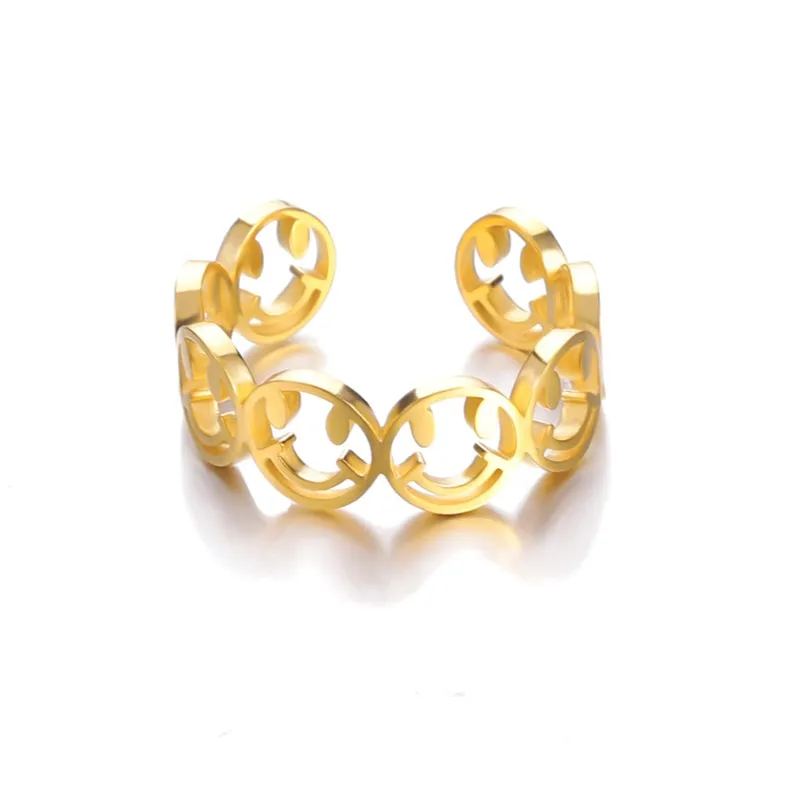 Couple Smiley Face Rings For Women Stainless Steel Happy Face Ring Gold Color Adjustable Open Smile Best Friend Gift Jewelry