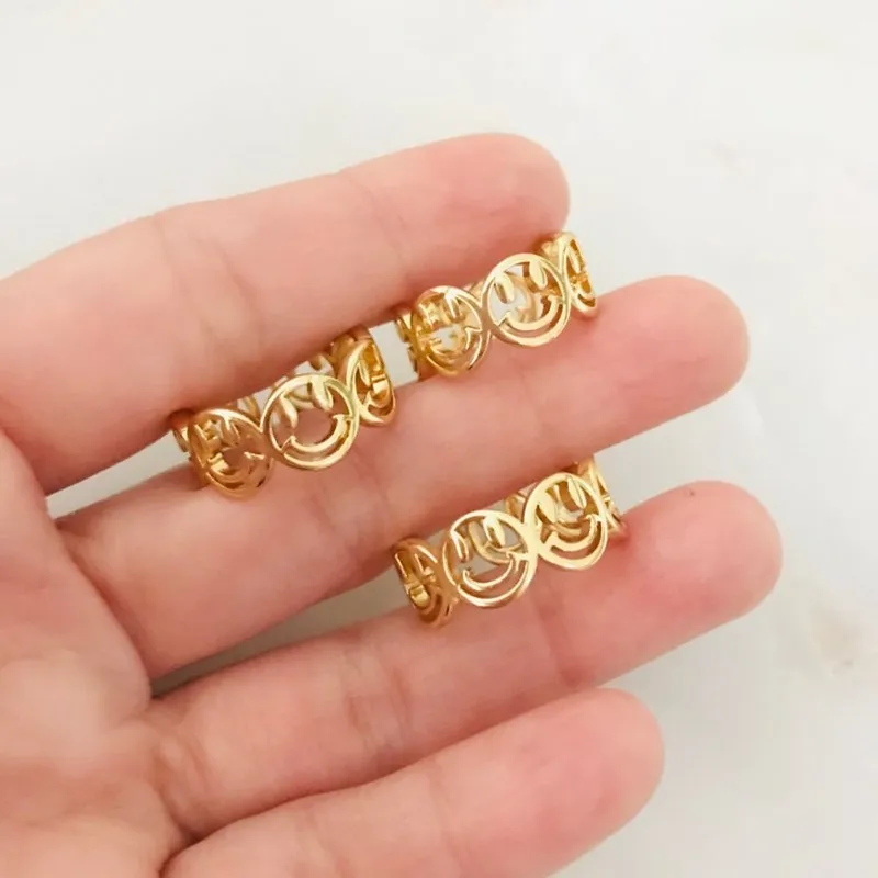 Couple Smiley Face Rings For Women Stainless Steel Happy Face Ring Gold Color Adjustable Open Smile Best Friend Gift Jewelry