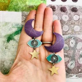 Crescent Protective Eye Talisman Tin Earrings