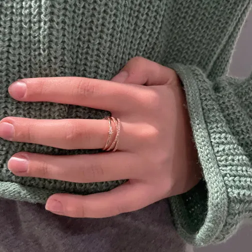 Crystal Lined Stacked Adjustable Ring (SILVER OR ROSE GOLD)