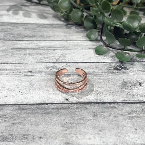 Crystal Lined Stacked Adjustable Ring (SILVER OR ROSE GOLD)
