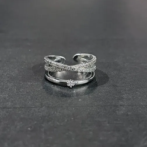 Crystal Lined Stacked Adjustable Ring (SILVER OR ROSE GOLD)