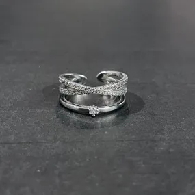 Crystal Lined Stacked Adjustable Ring (SILVER OR ROSE GOLD)