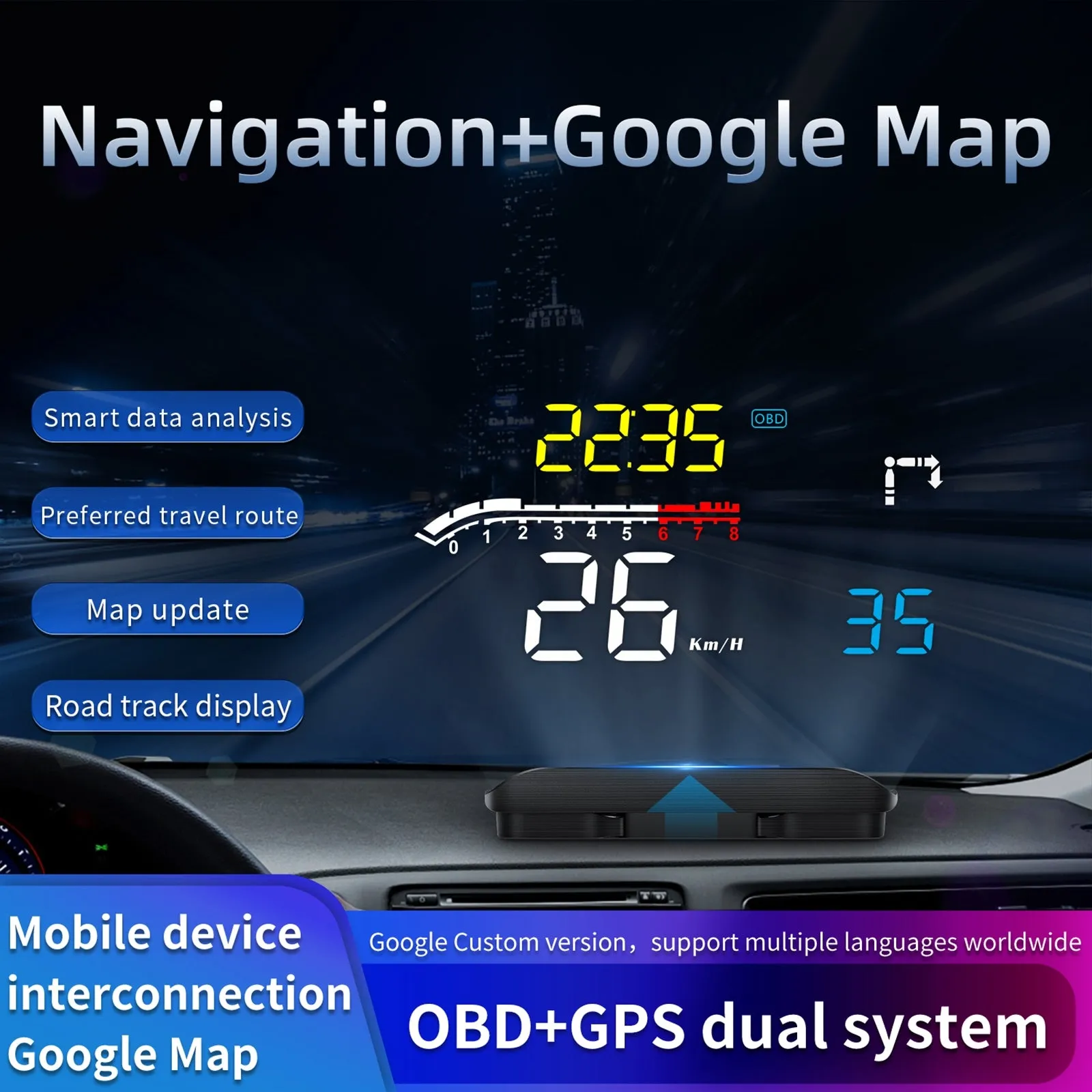 D1 Hud Car Head-up Display OBD and GPS Dual System Navigation