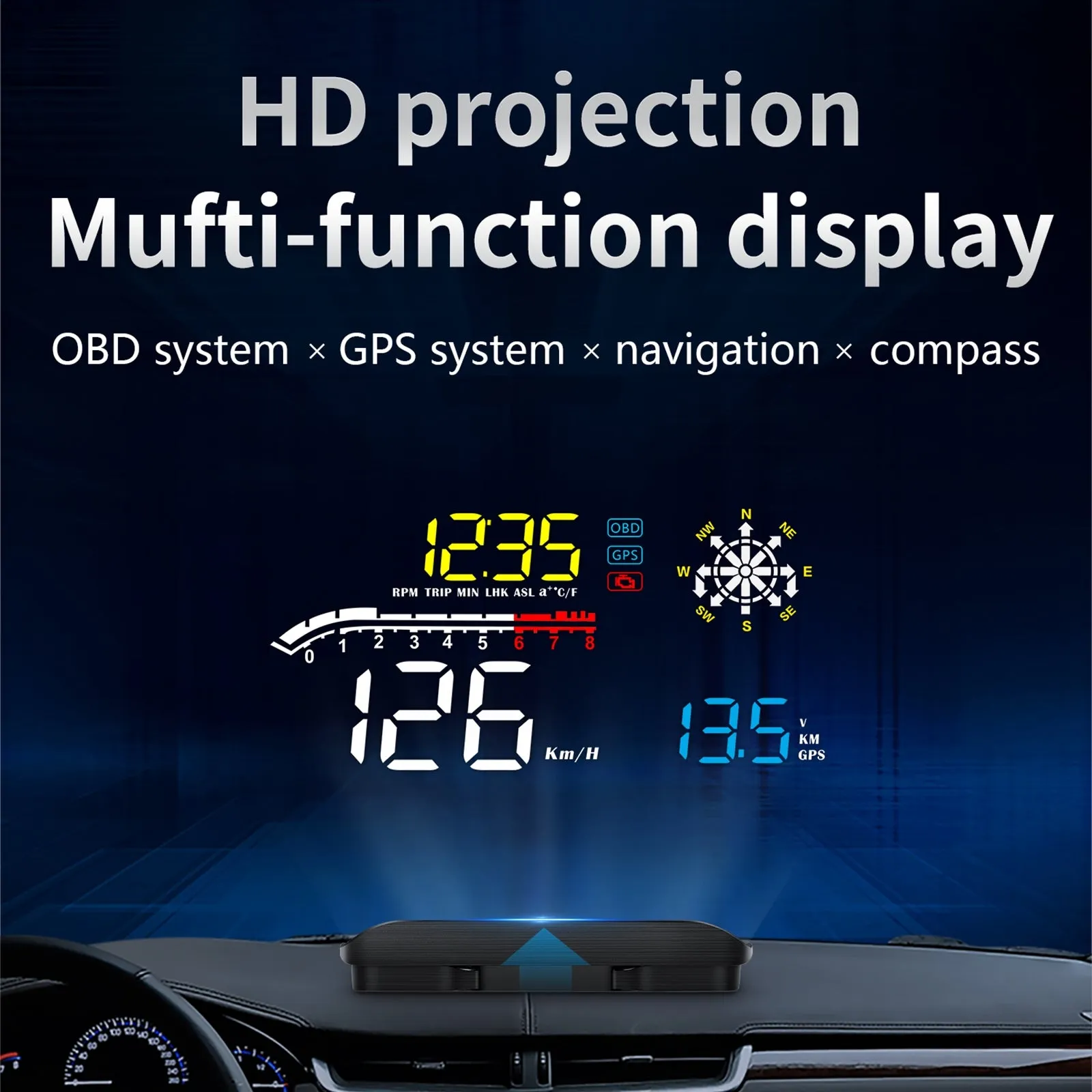 D1 Hud Car Head-up Display OBD and GPS Dual System Navigation