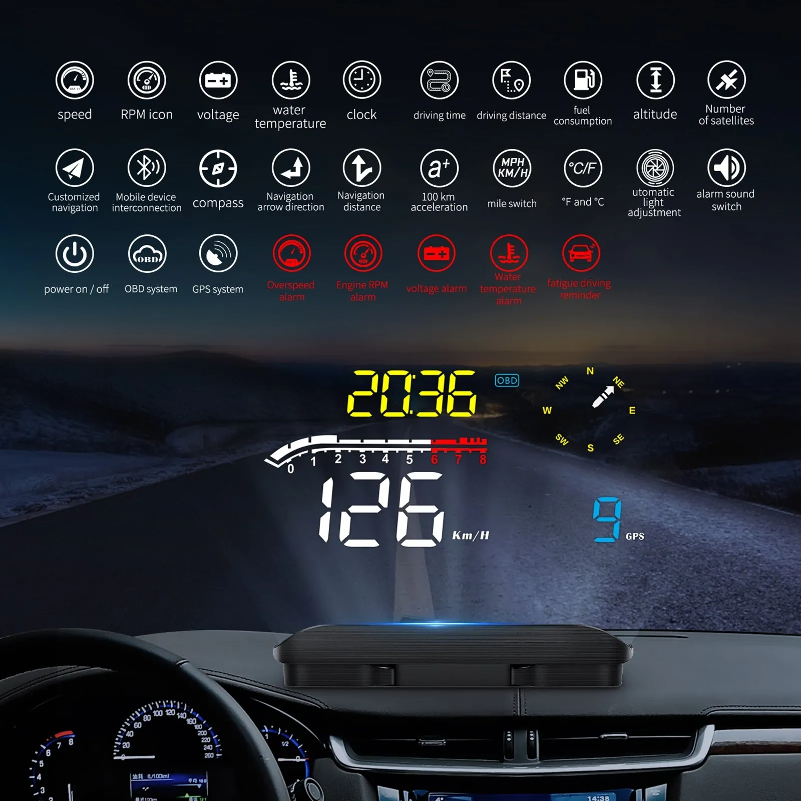 D1 Hud Car Head-up Display OBD and GPS Dual System Navigation