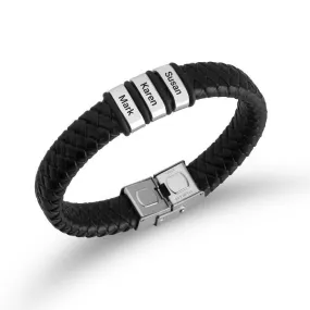 Dad Braided Leather Engraved Bracelet,Gifts for Father&#39;s Day,Groomsmen Gift,Wedding Gift,Stainless Steel,Valentine/Christmas/Birthday Gift