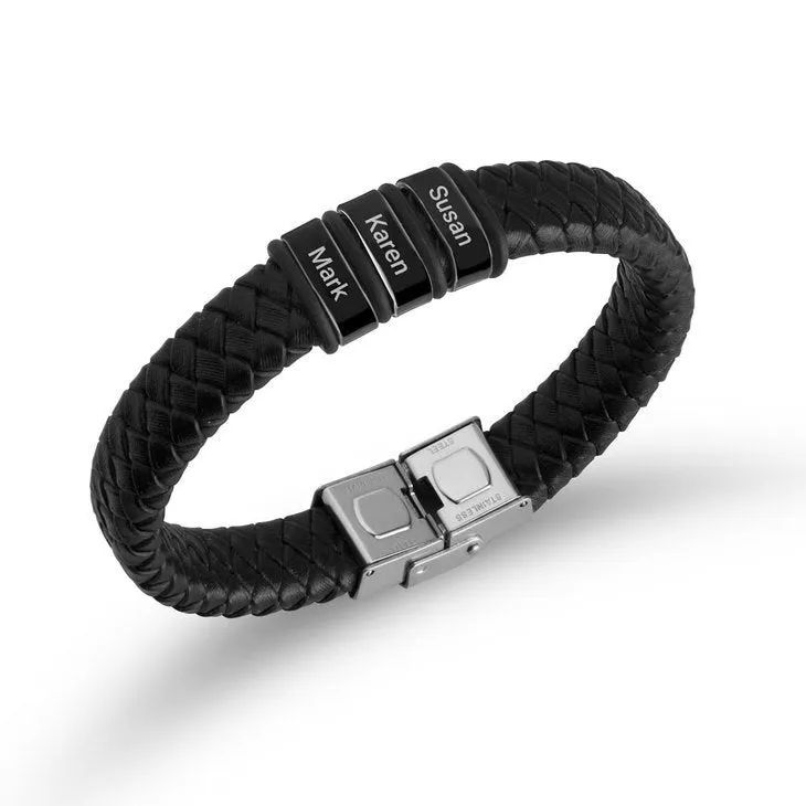 Dad Braided Leather Engraved Bracelet,Gifts for Father&#39;s Day,Groomsmen Gift,Wedding Gift,Stainless Steel,Valentine/Christmas/Birthday Gift