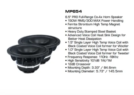 Diamond Audio MP65 (2Ω and 4Ω)  6.5" Pro Coaxial Speaker