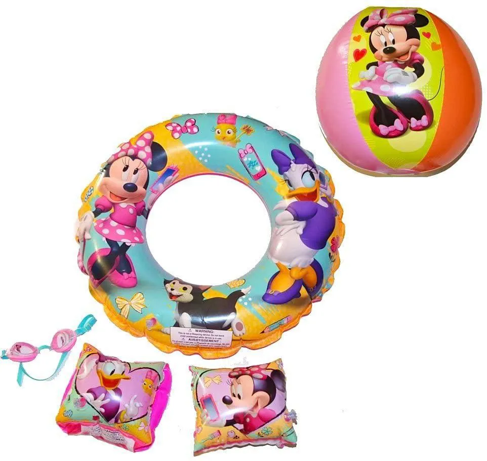 Disney Jr. Minnie - 5 Piece Swim Set, Included: Goggles, Swim Ring, Beach Ball & Arm Floats