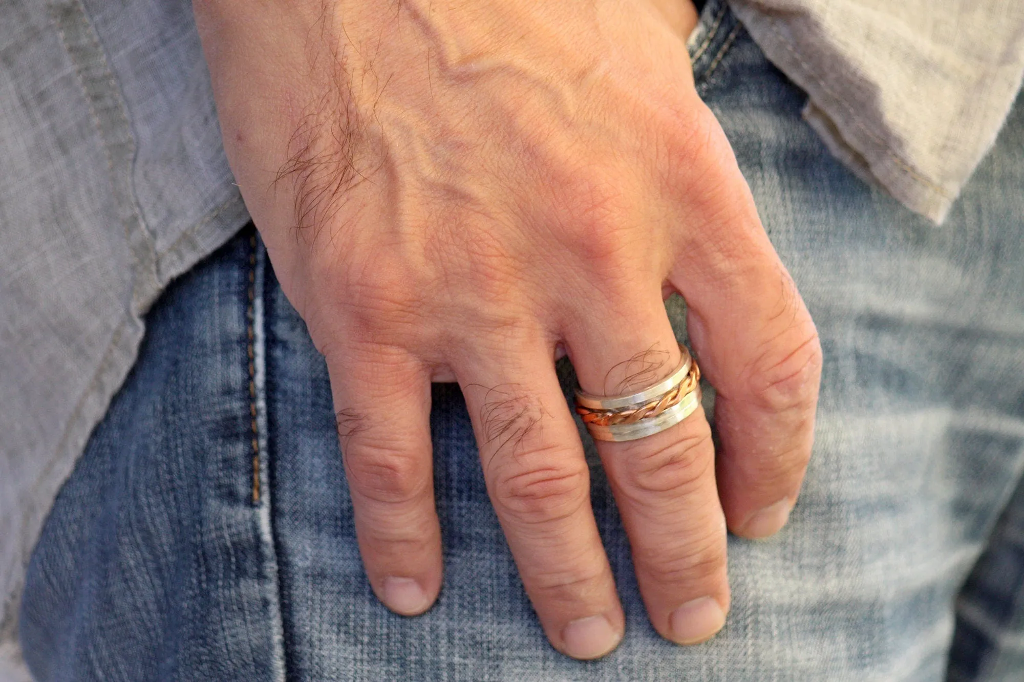 Double Spinner ring with copper braid