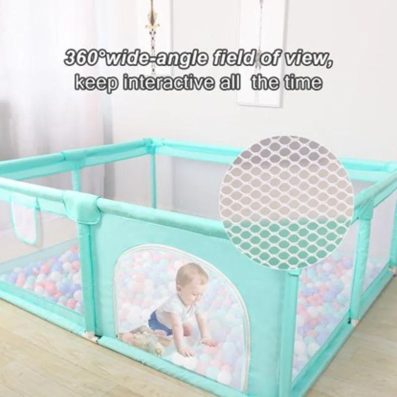 Dreeba Playpen for Kids Made of Durable Plastic with Soft, Padded Inner Lining and Safe Fence Includes 20 Colorful Plastic Balls, 2 Pull Rings and a Basketball Frame for Various Activities , 160x120x65 cm , JN-182-a