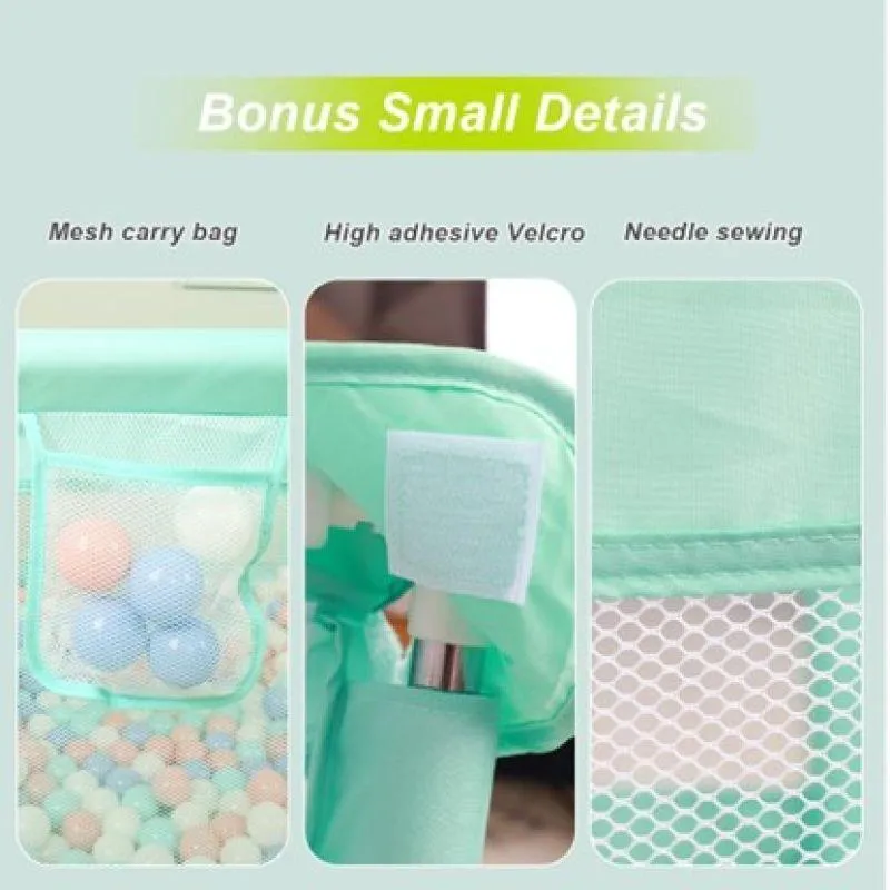 Dreeba Playpen for Kids Made of Durable Plastic with Soft, Padded Inner Lining and Safe Fence Includes 20 Colorful Plastic Balls, 2 Pull Rings and a Basketball Frame for Various Activities , 160x120x65 cm , JN-182-a