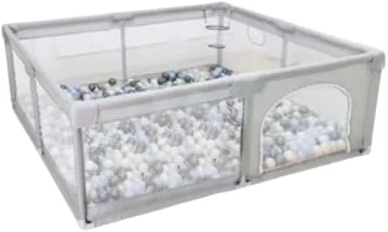 Dreeba Playpen for Kids Made of Durable Plastic with Soft, Padded Inner Lining and Safe Fence Includes 20 Colorful Plastic Balls, 2 Pull Rings and a Basketball Frame for Various Activities , 160x120x65 cm , JN-182-a