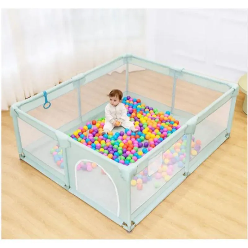 Dreeba Playpen for Kids Made of Durable Plastic with Soft, Padded Inner Lining and Safe Fence Includes 20 Colorful Plastic Balls, 2 Pull Rings and a Basketball Frame for Various Activities , 160x120x65 cm , JN-182-a