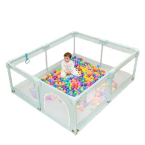 Dreeba Safe Playpen for Toddlers with Soft, Padded Inner Lining, Secure Fence, Multi-Activity Play Area Includes 20 Colorful Plastic Balls, 2 Pull Rings, and Basketball Frame Easy to Store and Transport Convenience , 180x120x65cm , JN-182-B