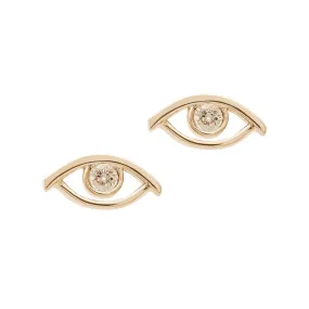 Evil Eye Stud - Yellow Gold & Champagne Diamond
