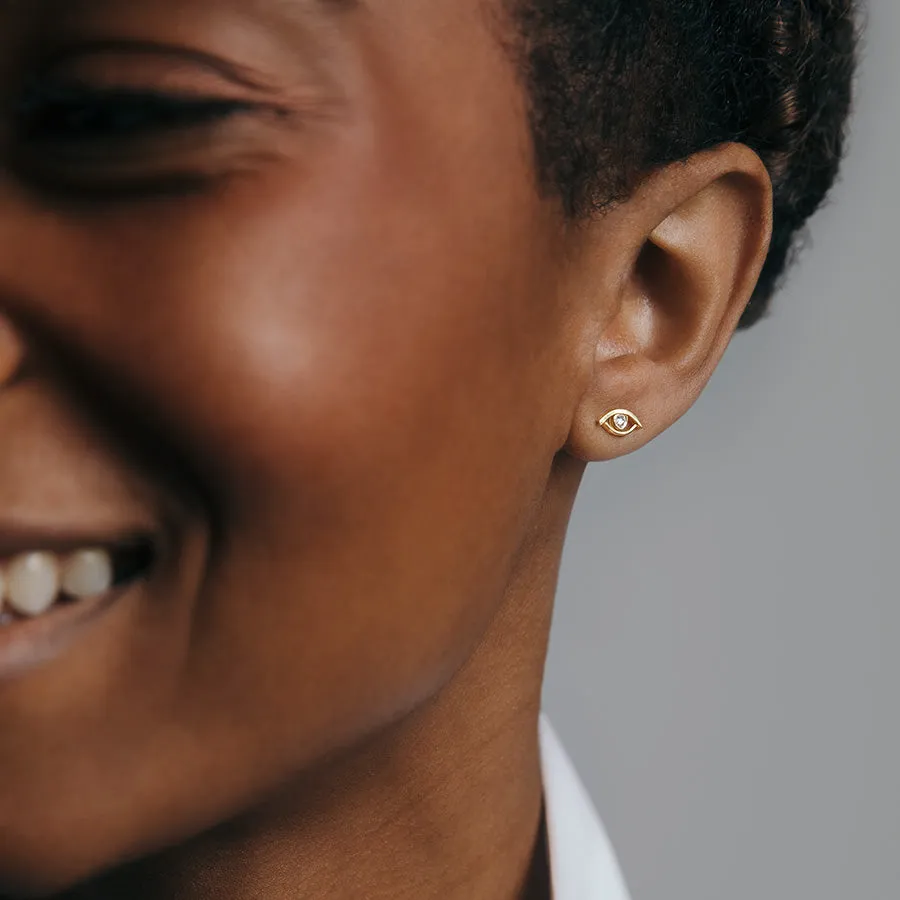 Evil Eye Stud - Yellow Gold & Champagne Diamond