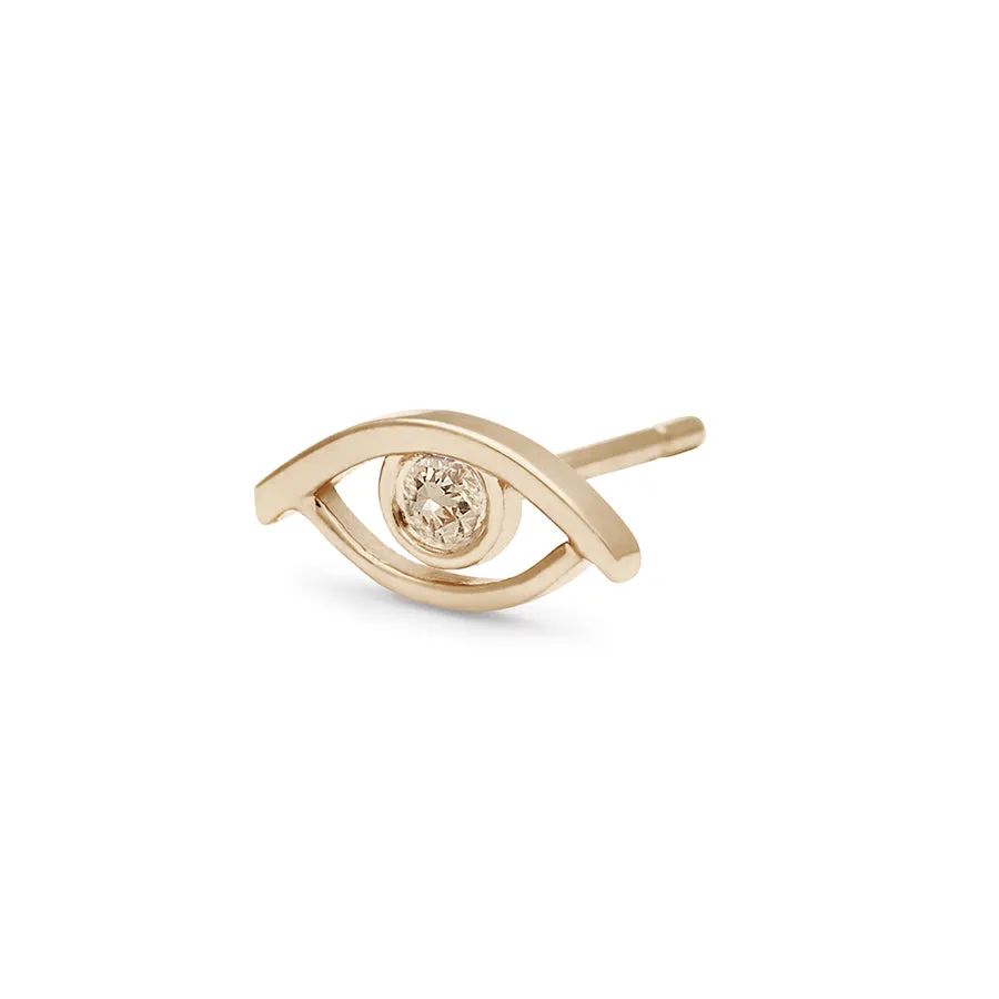 Evil Eye Stud - Yellow Gold & Champagne Diamond