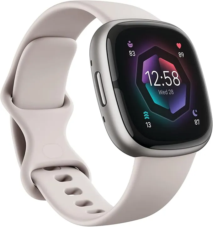 Fitbit Sense 2 Advanced Health and Fitness Smartwatch with Tools to Manage Stress and Sleep, ECG App, SpO2, 24/7 Heart Rate and GPS, Lunar White/Platinum, One Size