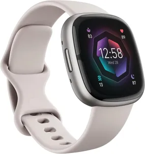 Fitbit Sense 2 Advanced Health and Fitness Smartwatch with Tools to Manage Stress and Sleep, ECG App, SpO2, 24/7 Heart Rate and GPS, Lunar White/Platinum, One Size