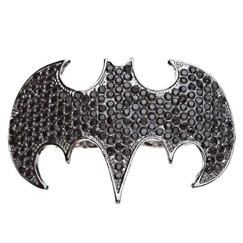 Fun Bat Crystal Two Finger Stretch Adjustable Ring Hematite Black