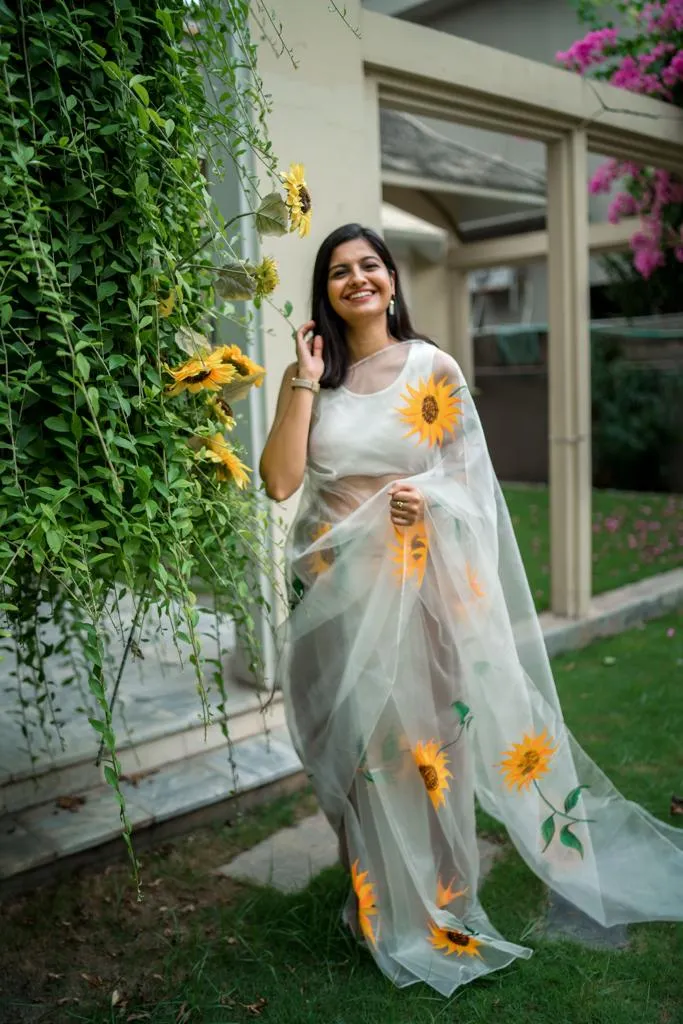Glass Organza - Hand Painted:  Dakota Sunflower