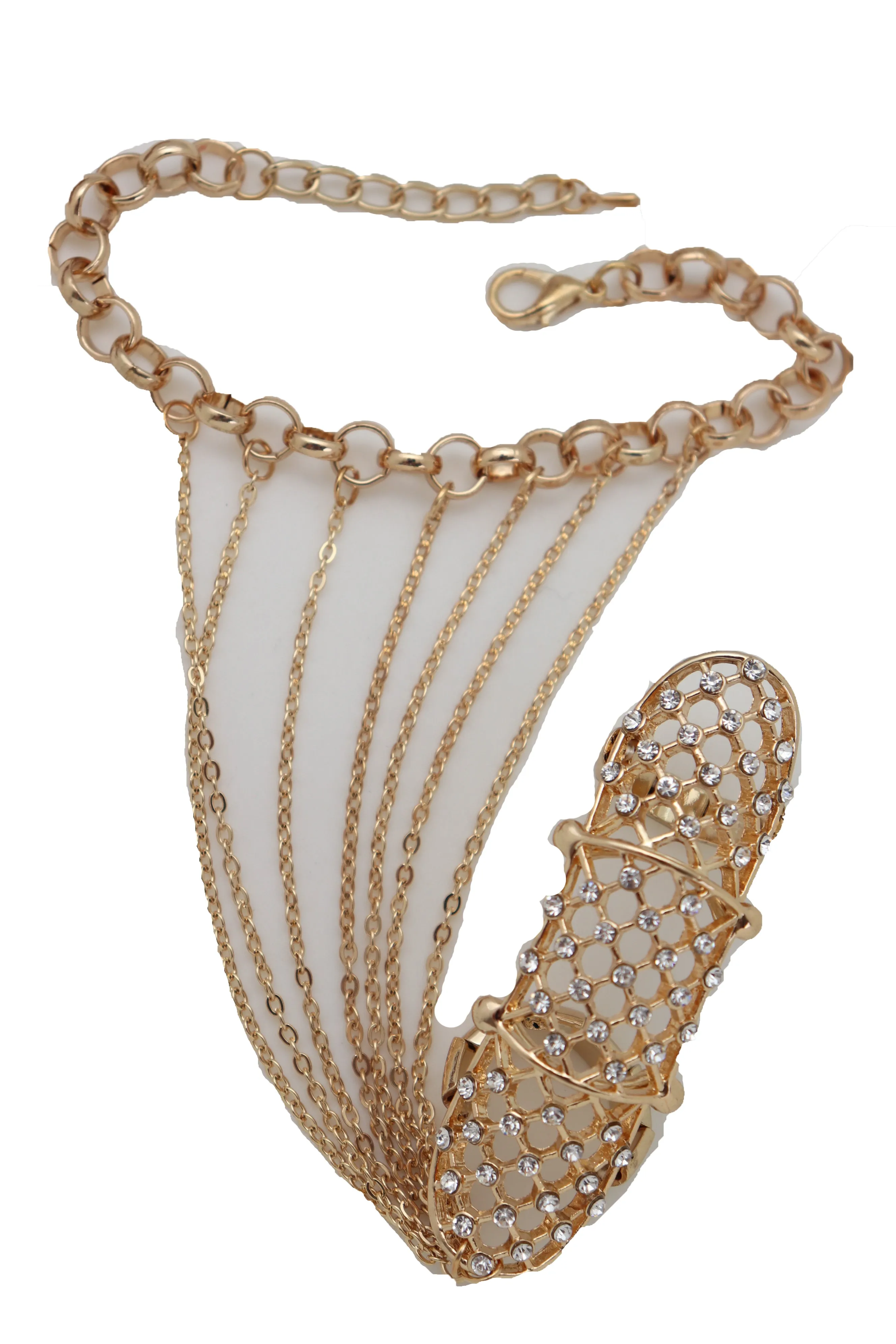 Gold Metal Hand Chain Bracelet Bling Band Elastic Ring Hot