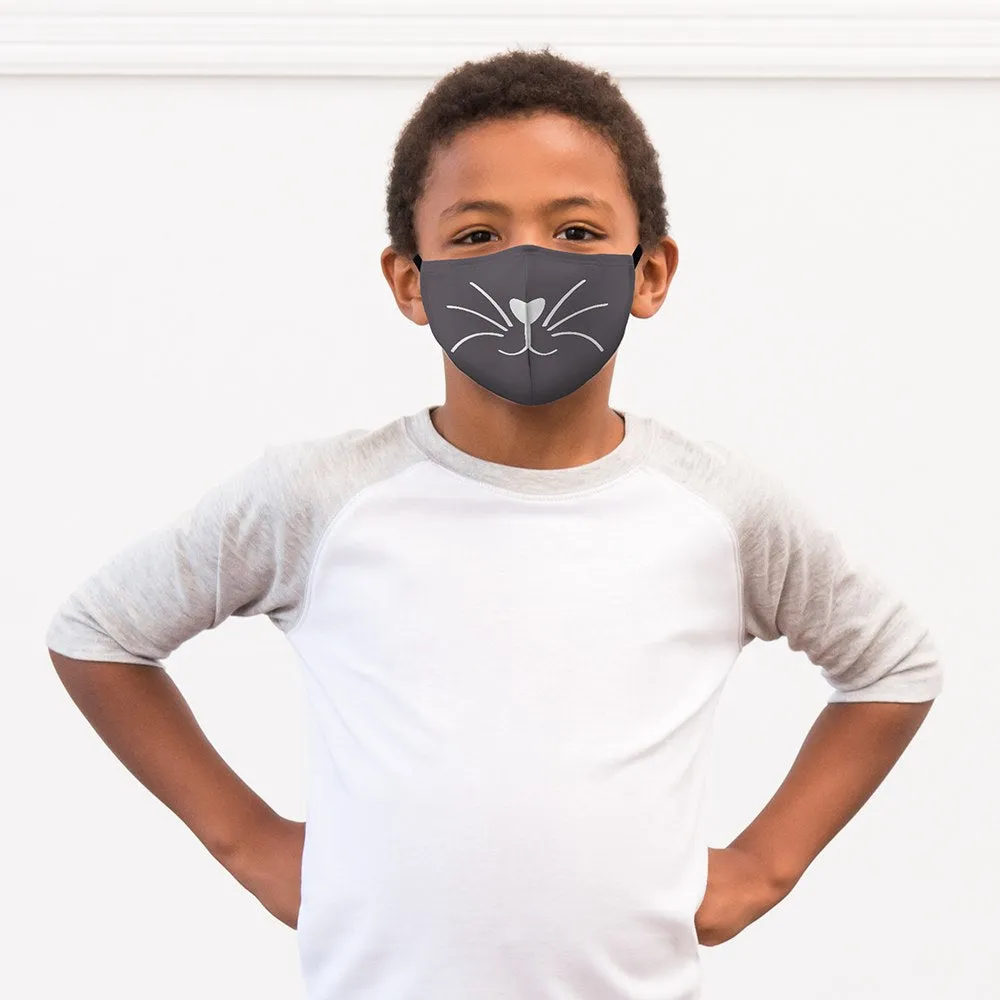 Grey Kitty Print Kids Protective Cloth Face Mask