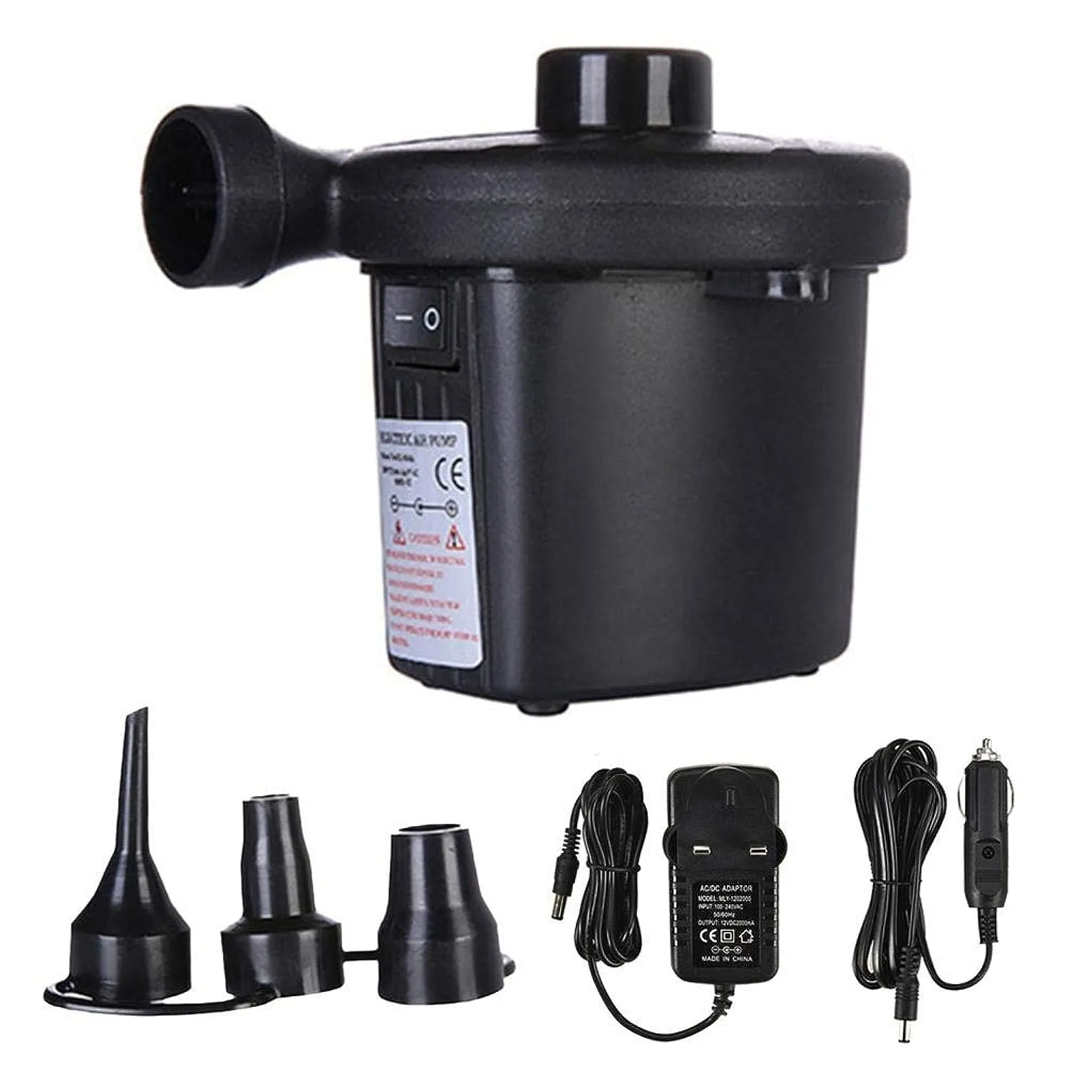 Hamkaw Portable Air Mattress Pump, Hamkaw Quick-Fill Electric Air Pump With 3 Nozzles, Convenient Inflator Deflator For Inflatables, Air Mattress,Raft Boat,Pool, Black