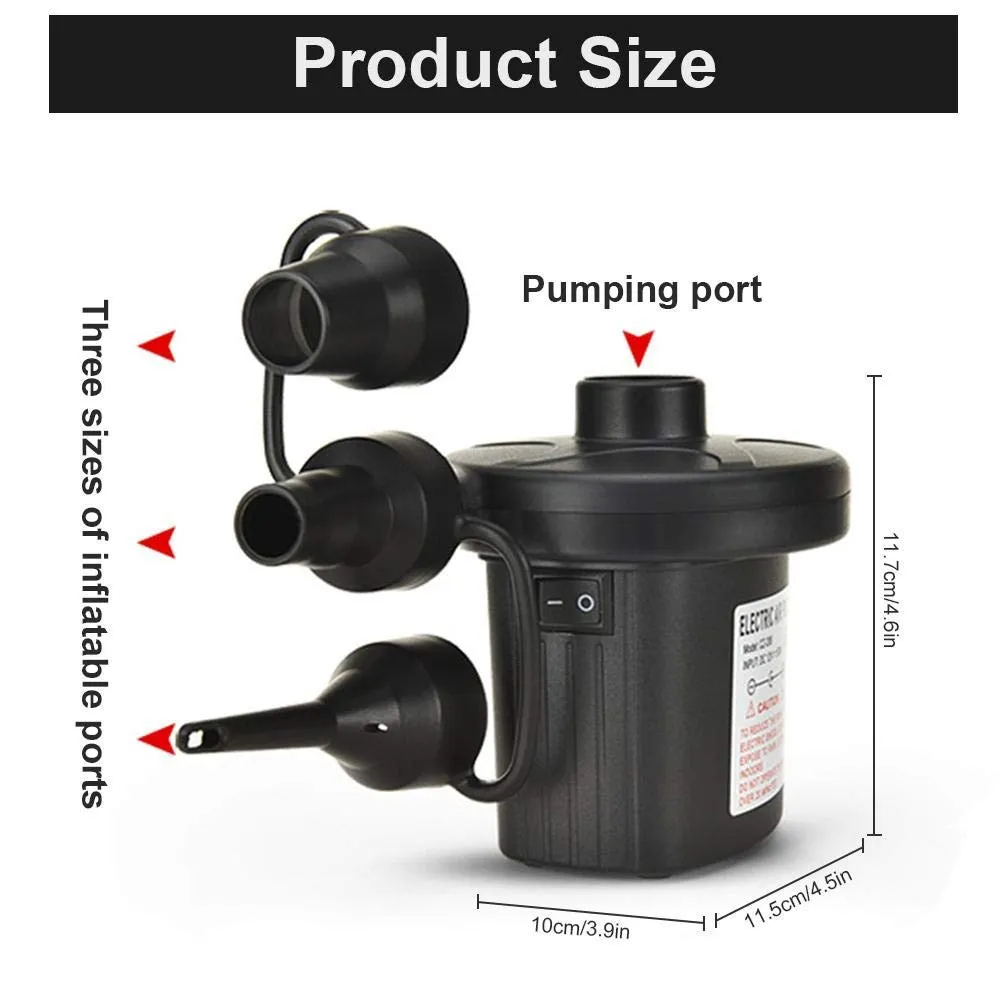 Hamkaw Portable Air Mattress Pump, Hamkaw Quick-Fill Electric Air Pump With 3 Nozzles, Convenient Inflator Deflator For Inflatables, Air Mattress,Raft Boat,Pool, Black