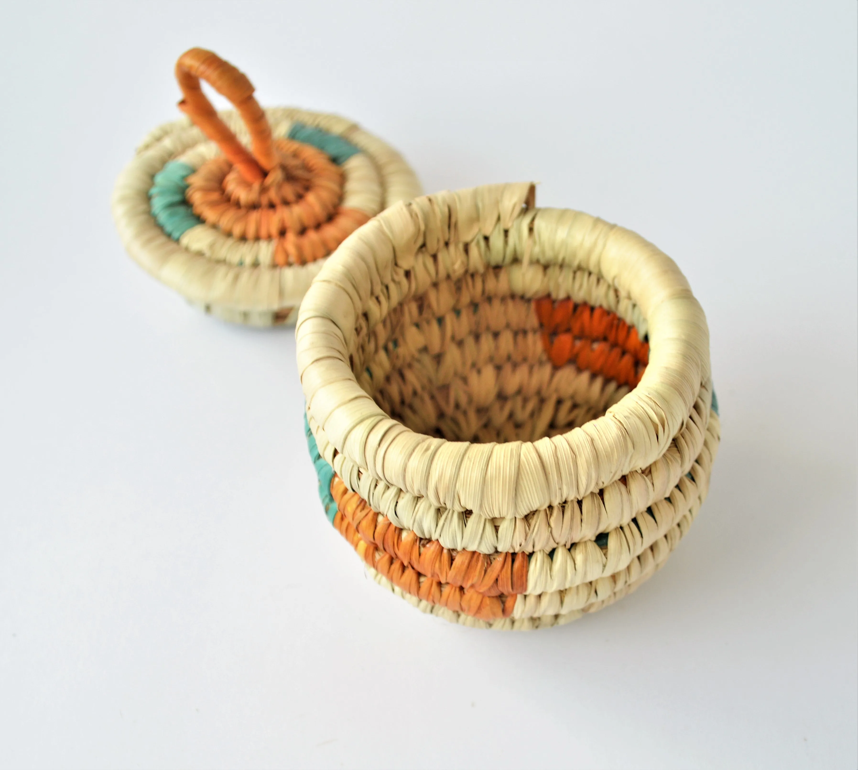 Handmade jewelry wicker basket from palm leaves
