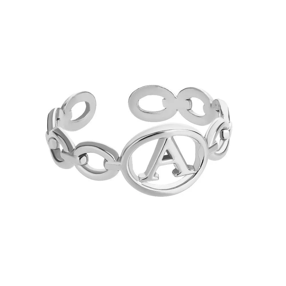 Hollow Initial Letter Rings For Women Stainless Steel Gold Cuban Link Adjustable Couple Female Ring Valentine Boho Jewelry Gift|Rings|