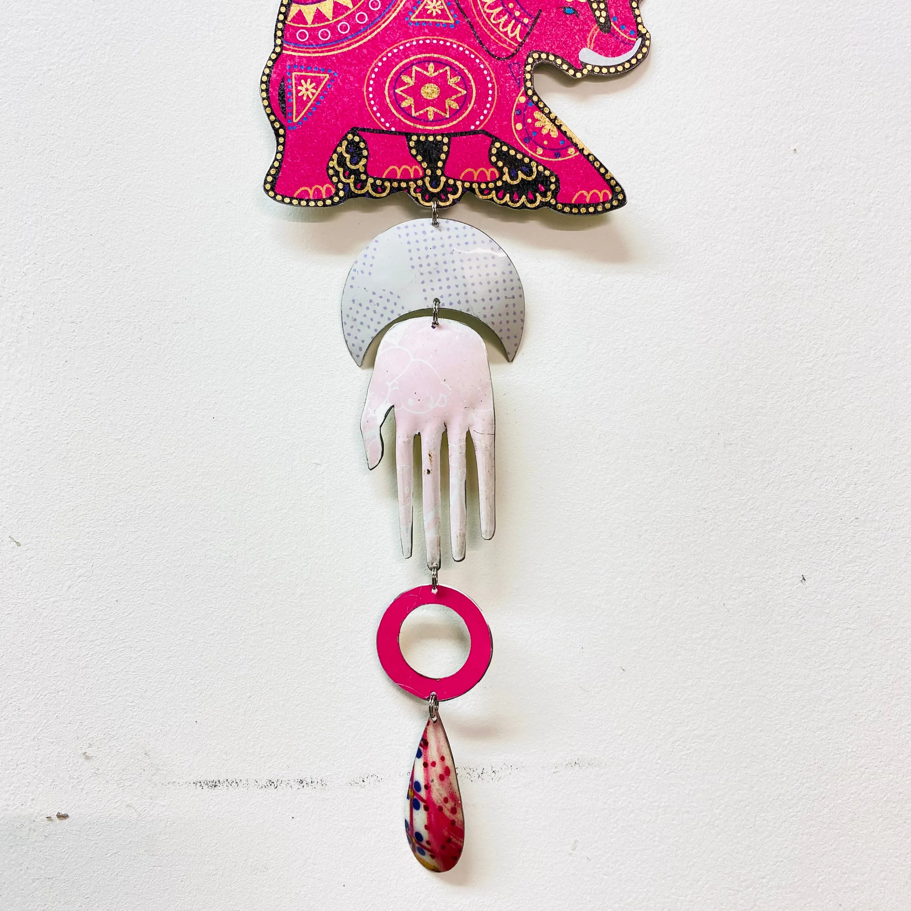 Hot Pink Elephant Protective Eye Talisman Wall Hanging