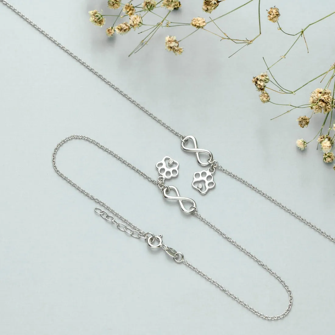 Infinity and Paw 925 Sterling Silver Anklets