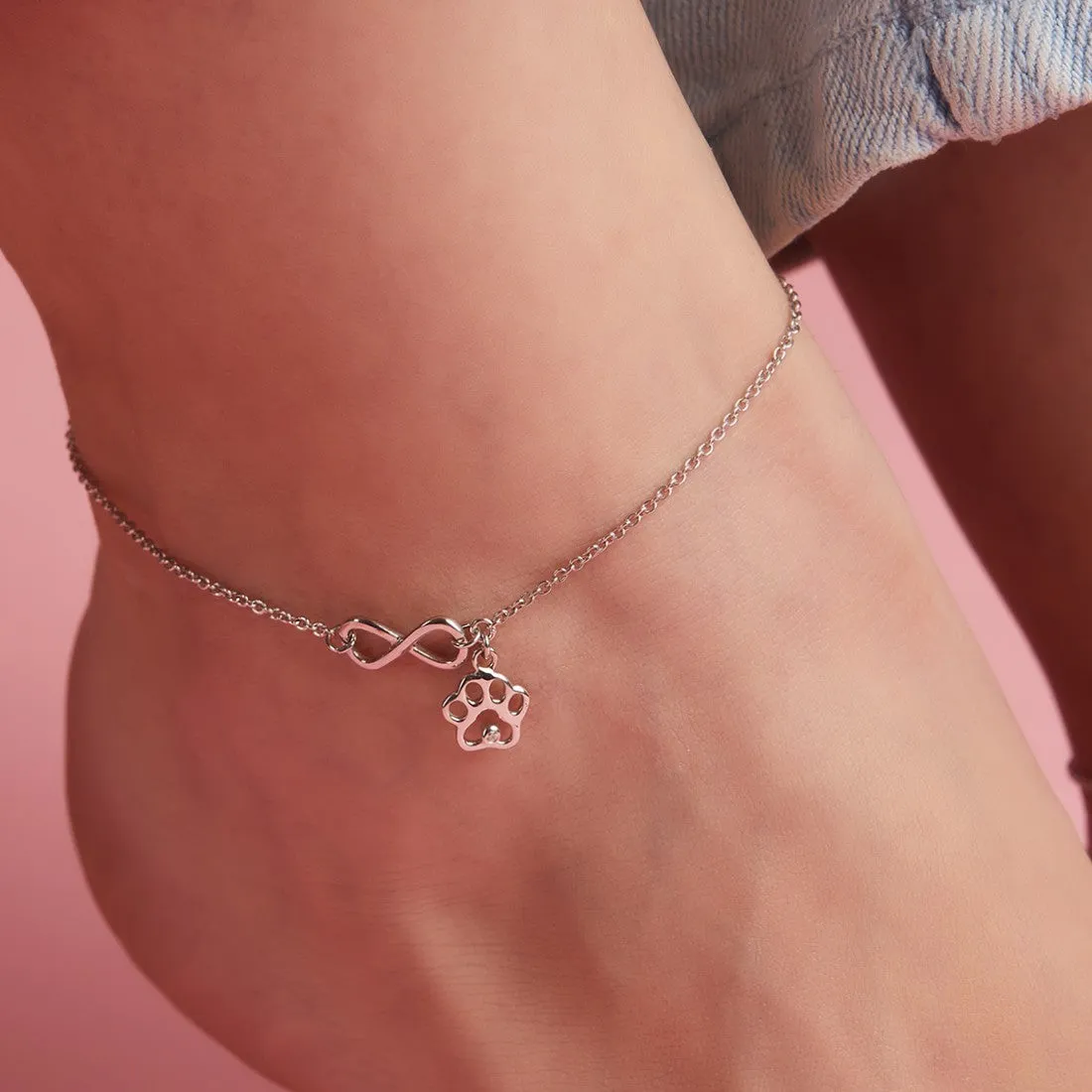 Infinity and Paw 925 Sterling Silver Anklets
