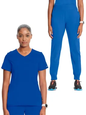 Infinity Women's Scrub Set Mock Wrap Top & Joggers | Royal Blue