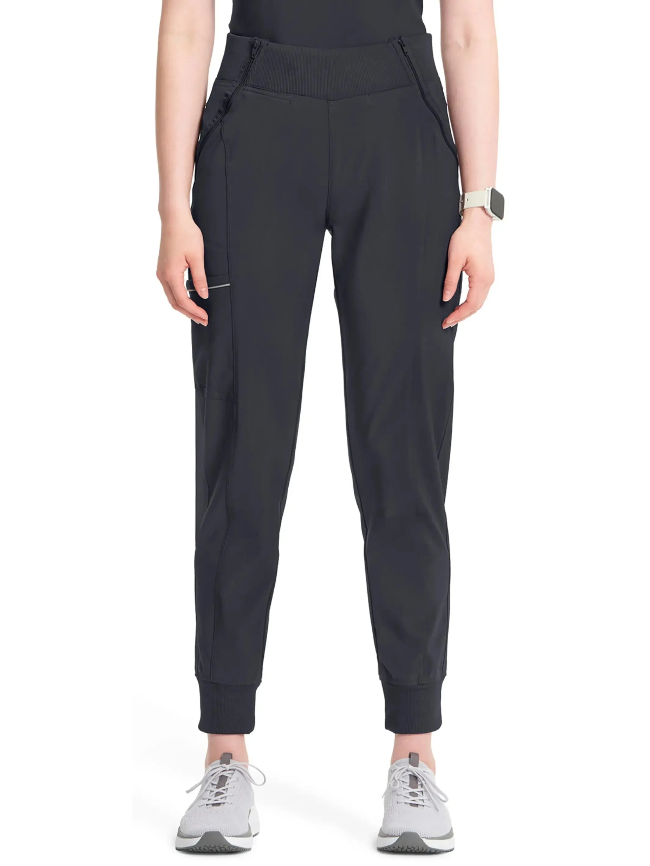 Infinity Women's Scrub Set Mock Wrap Top & Petite Joggers | Pewter