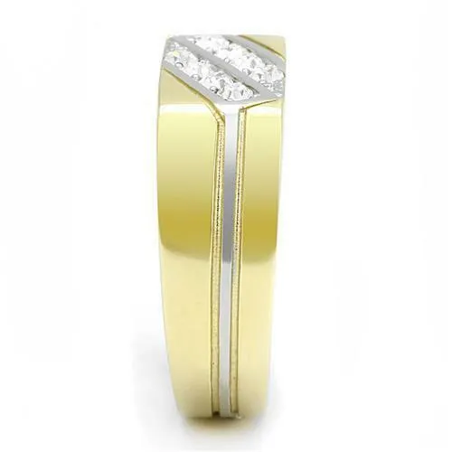 Jewellery Kingdom Signet Pinky Cubic Zirconia Steel Two Tone classy Mens Ring (Gold)